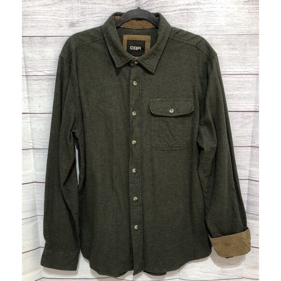 CQR Tactical Flannel Shirt Men's XL Color HGN Green Corduroy Flip Cuff Button Up - Picture 1 of 6